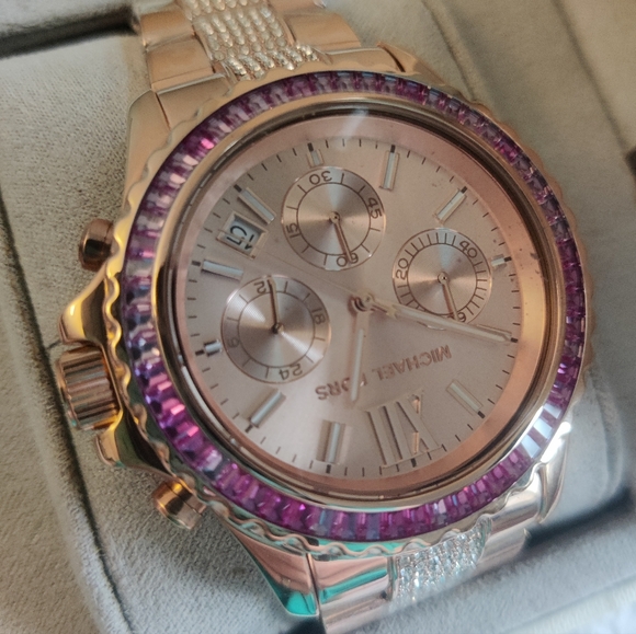 Michael Kors Everest Women's Rose Gold Purple -Stainless Chronograph Watch MK721 - Picture 5 of 13